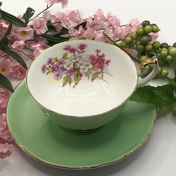 1945-1966 Shelley 0452/55 Fine Bone China Teacup & Saucer, Widemouth, Pale Green - Picture 1 of 10